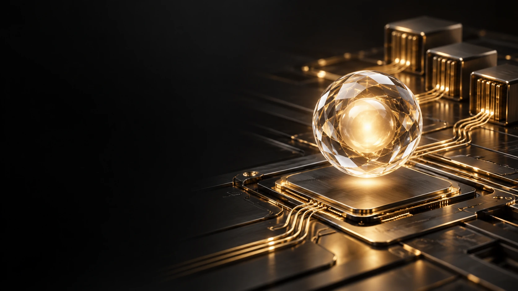 A gold pearl above a precision computing surface