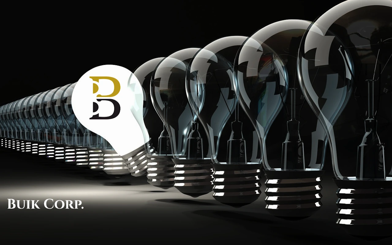 Buik Corp’s original row of reflective lightbulbs
